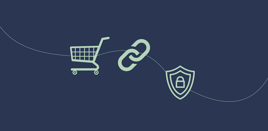 Shopping Trolley, Chain and a Security symbol on a navy blue background